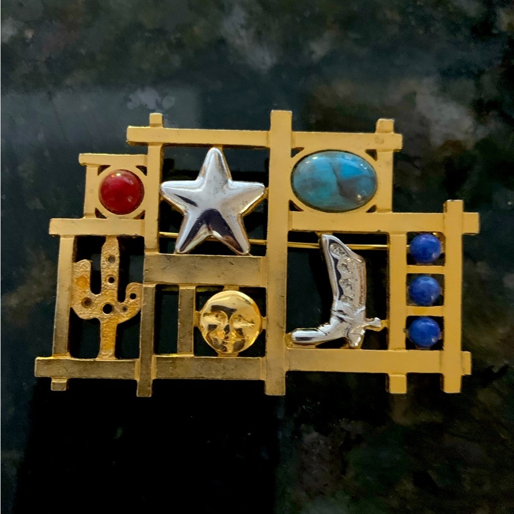 🧡 UNIQUE Gold & Silver Southwestern Brooch